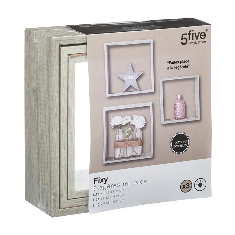 Lot De 3 étagères Murales Coloris Chêne Gris 5Five – Image 2