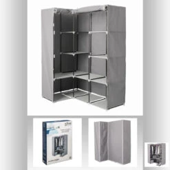 Armoire D'angle 1 Penderie / 10 étagères Gris Atmosphera -Accueil Décoration Boutique armoire d angle 1 penderie 10 etageres gris atmosphera 2