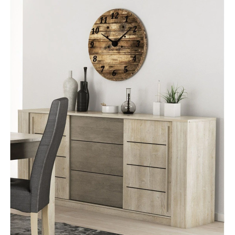 Demeyere Bahut 3 Tiroirs + 2 Portes CANNES Chêne Champagne/béton Clair 4 Demeyere Bahut 3 Tiroirs + 2 Portes CANNES Chêne Champagne/béton Clair – Image 2