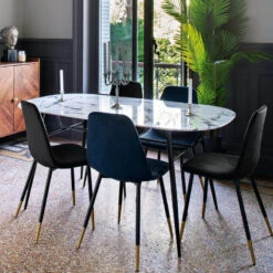 Chaise Velours Bleu Pieds Gold Tyka Atmosphera -Accueil Décoration Boutique chaise velours bleu gold tyka atmosphera 2