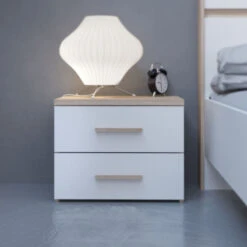 Demeyere Chevet 2 Tiroirs Blanc Et Naturel Lena -Accueil Décoration Boutique chevet 2 tiroirs blanc et naturel lena 2