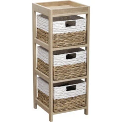 Chiffonnier En Bois 3 Paniers Jacinthe Naturel Et Blanc