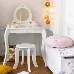Accueil Décoration Boutique -Accueil Décoration Boutique coiffeuse avec tabouret pour enfant blanche 1