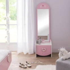 Demeyere Commode Enfant Coiffeuse Anastasia Blanche Et Rose -Accueil Décoration Boutique commmode enfant coiffeuse mulan blanche et rose 2