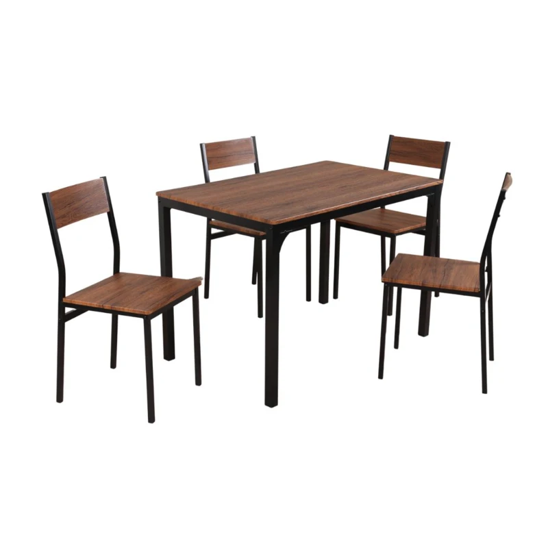 Ensemble Table + 4 Chaises Métal Et Effet Bois 3 Ensemble Table + 4 Chaises Métal Et Effet Bois