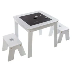 Ensemble Table + 2 Tabourets Enfant Blanc Gris Dream Atmosphera -Accueil Décoration Boutique ensemble table tabourets enfant blanc gris dream atmosphera 1