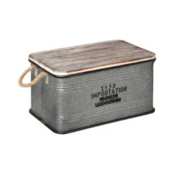 Lot De 3 Malles Métal Gris Plateau Bois Atmosphera -Accueil Décoration Boutique lot de 3 malles metal gris plateau bois atmosphera 1 3