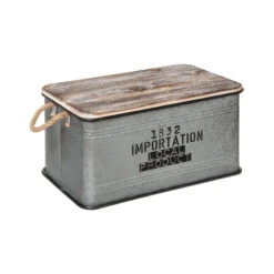 Lot De 3 Malles Métal Gris Plateau Bois Atmosphera -Accueil Décoration Boutique lot de 3 malles metal gris plateau bois atmosphera 1 5