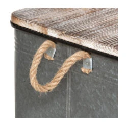 Lot De 3 Malles Métal Gris Plateau Bois Atmosphera -Accueil Décoration Boutique lot de 3 malles metal gris plateau bois atmosphera 1 8