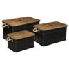 Lot De 3 Malles Métal Noir Plateau Bois Atmosphera -Accueil Décoration Boutique lot de 3 malles metal noir plateau bois atmosphera