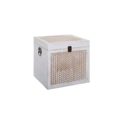 Malles Carrée Cannage Blanchi - Lot De 3 - Atmosphera -Accueil Décoration Boutique malles carree cannage blanchi lot de 3 atmosphera 3
