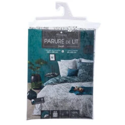 Parure De Lit Jungle Blanc/bleu Canard 240x220 Atmosphera -Accueil Décoration Boutique parure de lit jungle blanc bleu canard 240x220 atmosphera 2