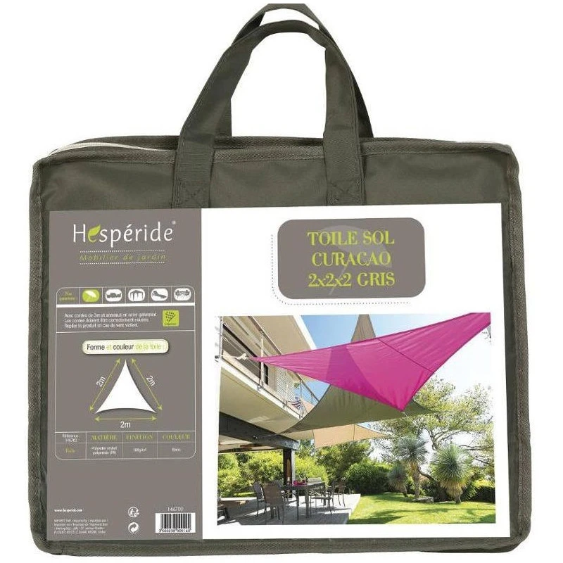 Toile Solaire 2x2x2m Curacao Gris Hespéride 5 Toile Solaire 2x2x2m Curacao Gris Hespéride – Image 3