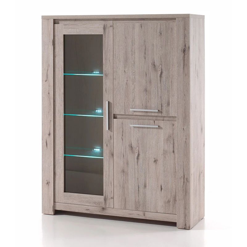 Vitrine 3 Portes LED Coloris Bois Clair Warschau 3 Vitrine 3 Portes LED Coloris Bois Clair Warschau